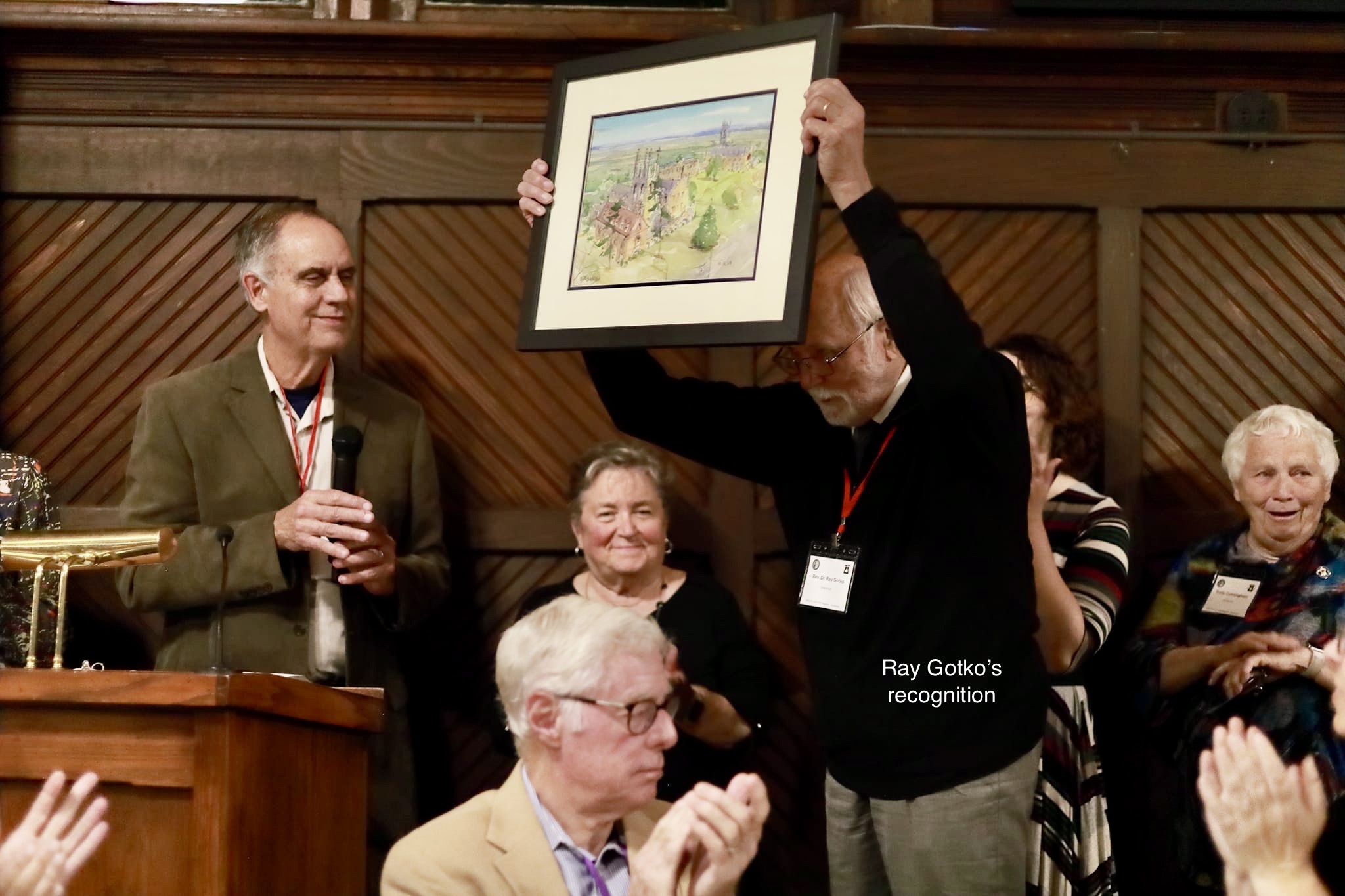 photograph of the honoring of ray gotko during the NAGCR's reception in appreciation of his support of bell ringing at Sewanee