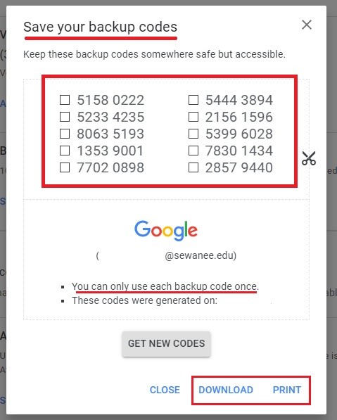 google authenticator backup codes