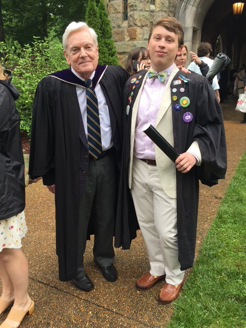 The Ralston Music Listening Library was conceptualized by the late Professor of English Tam Carlson, C'63, pictured here with Brant at graduation in 2019.