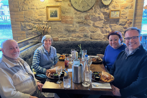 In 2024, the Crumptons visited with emeritus C.K. Benedict Professor of New Testament the Rev. Dr. Christopher Bryan, H'12, and his wife, Wendy, in Exeter, UK. Val says, They were an inspiring couple for us while at Sewanee, and continue to be so.