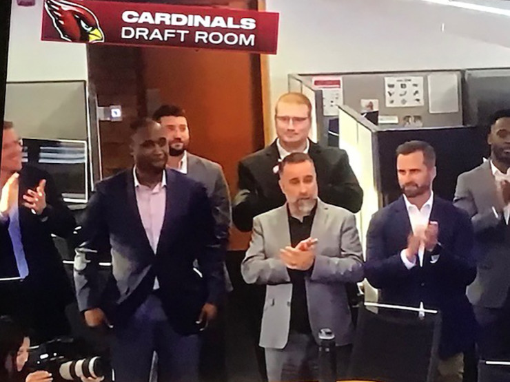 Knight in the Cardinals' draft room, as seen on ESPN