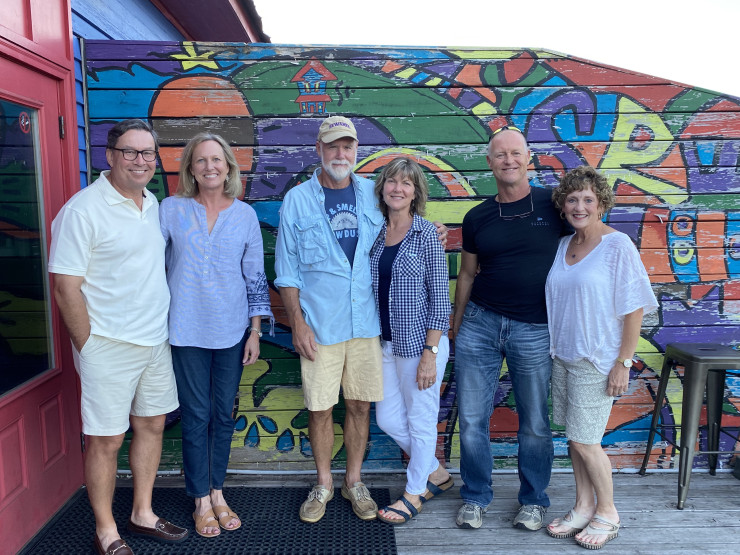 The Nimockses with Sewanee friends at Shenanigans. (Left to right) Mark, C'81, and Sheri Lawrence, P'13; Marc, C'82, and Cindy Larson