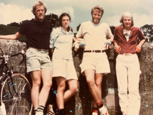 On a cycling trip in England (left to right): Frank Marchman; Beth Candler Marchman; Frank's brother, Granger Marchman; and Terri Taylor