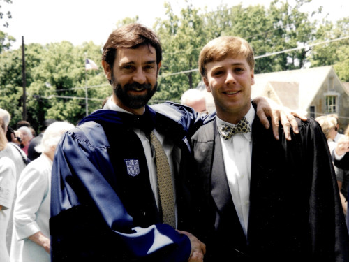 Renaldo at his graduation in 1999 with then Dean of Students Rob Pearigen, C'76, P'14, P'17