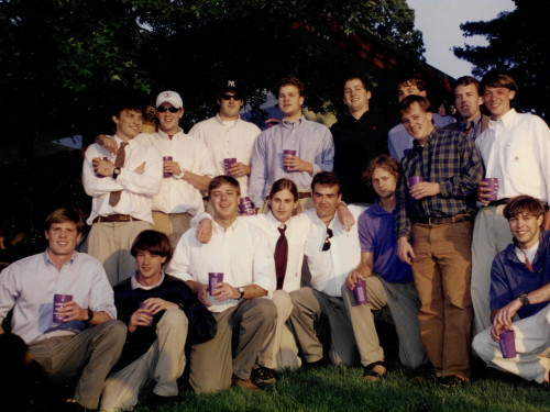 Renaldo with his Phi Delta Theta fraternity brothers at a graduation party in 1999