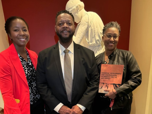 Satcher (left) with her cousin, Gretchen (right), and Gary Motley, Director of Jazz Studies at Emory University, following a concert in 2023