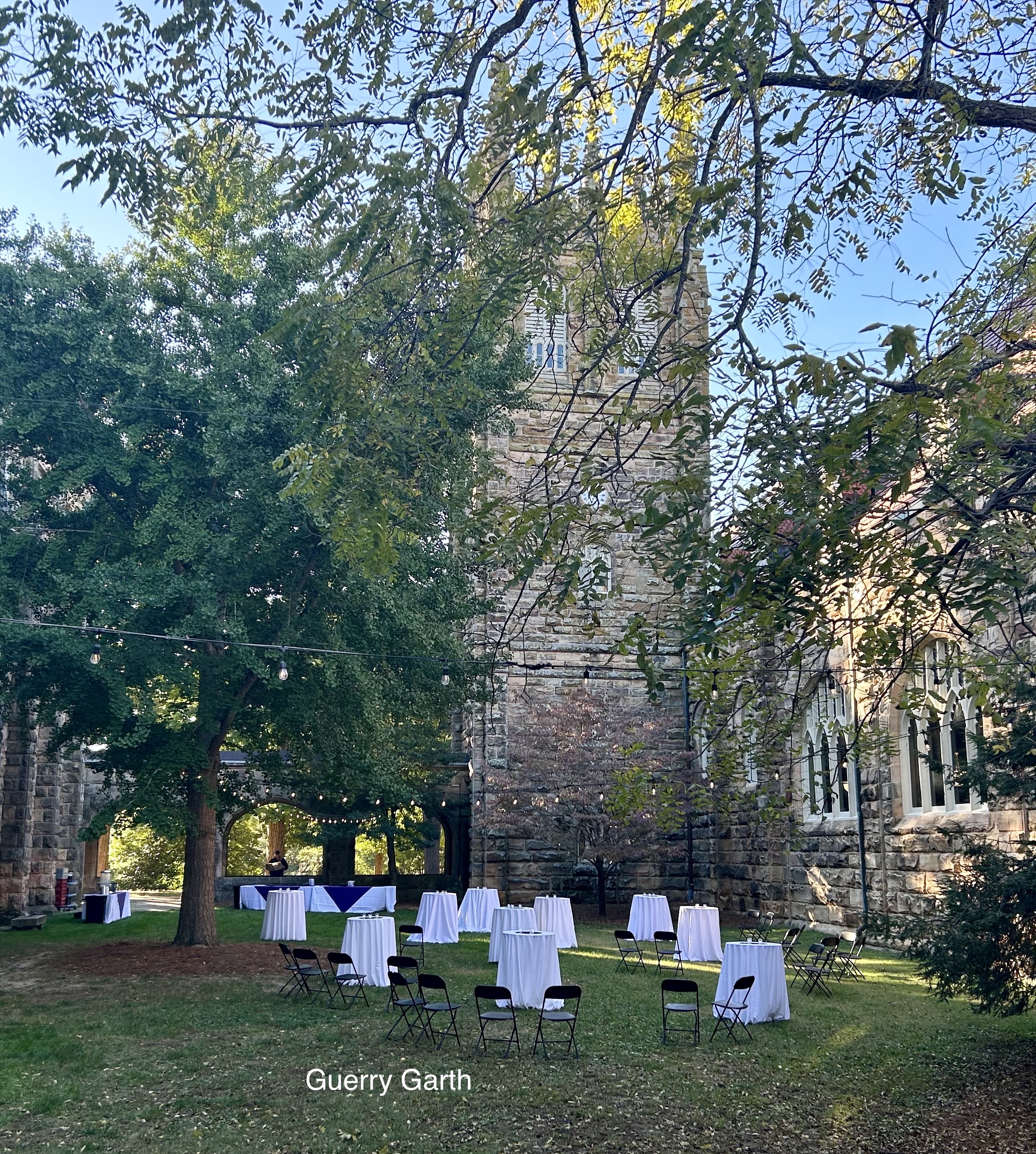 photograph of the outdoor tables for the reception outside of guerry garth