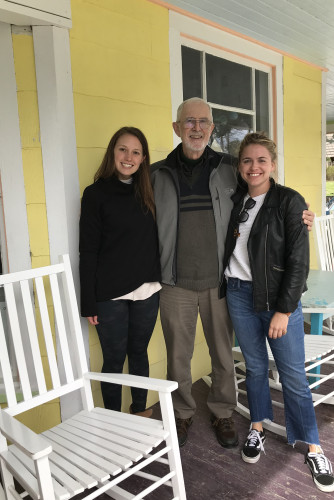 Elise Harrigan Keenan, C'15, Professor of Religion Gerald Smith, P'15, and Renner enjoying a reunion at Stirling's in 2021