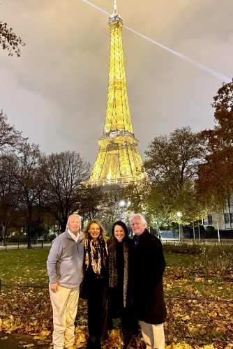 A family trip to Paris: McElveen (right) with (left to right) son, Earle McElveen; wife, Katie McElveen; and daughter, Kiki McCaslin, C'10