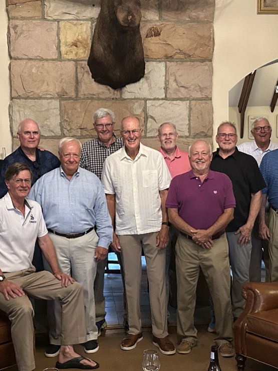 Skaggs and basketball teammates honored Coach Mac Petty at a mini-reunion in July 2024