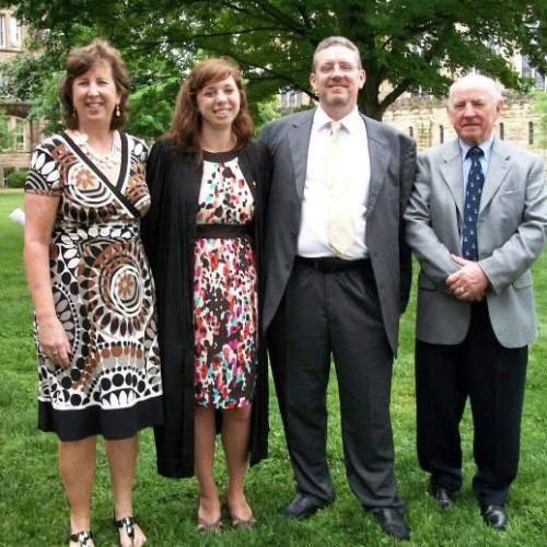 Jean, C'82, P'10, Beth, C'10, and Lee, C'81, P'10, Parks with Donald Burrell, P'82, at Beth's Sewanee graduation in 2010. Beth wore her mother's gown for the ceremony.